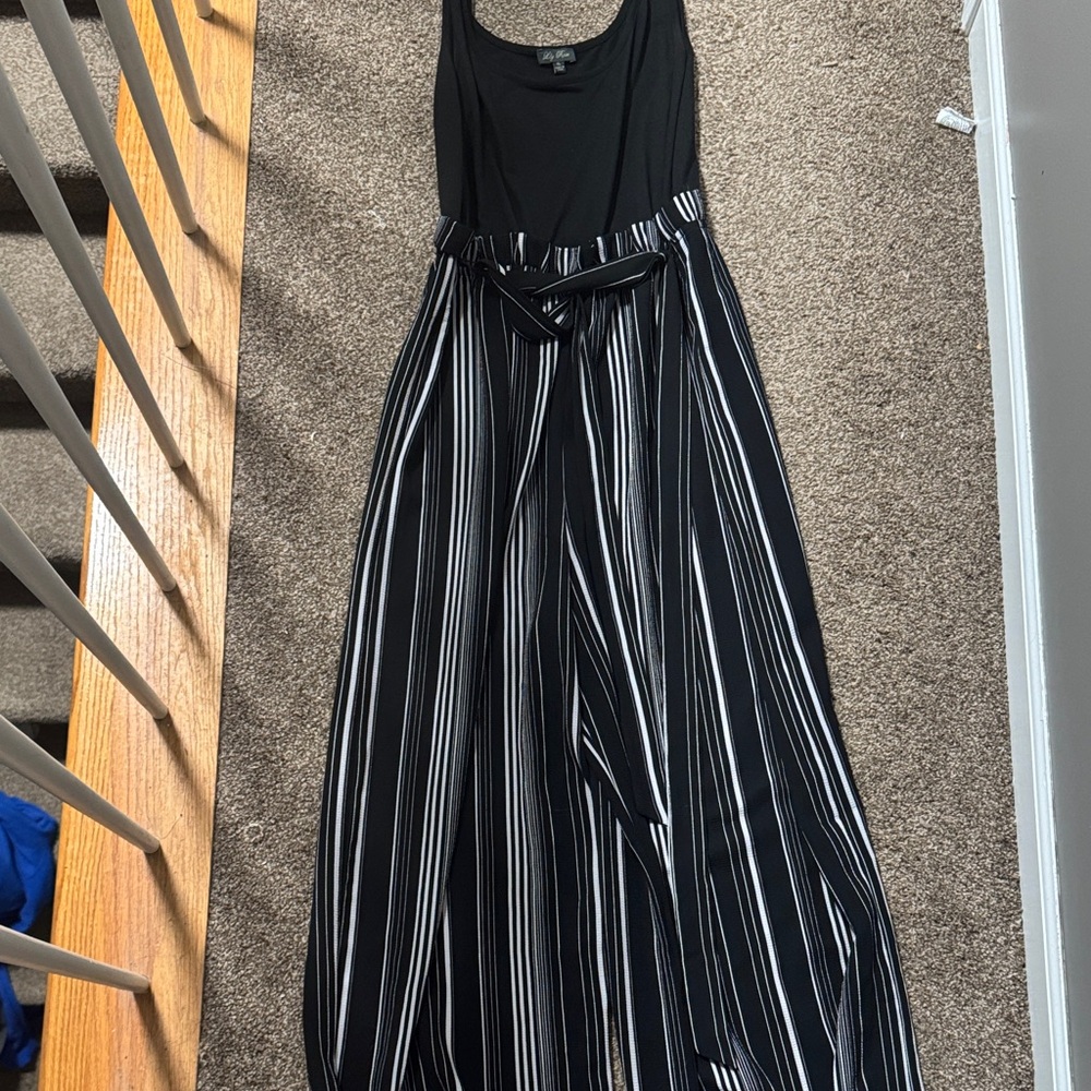 Lily Rose Black and White Striped jumpsuit